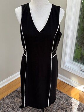 White House Black Market | Black Dress with White Accents, Sz 12P
